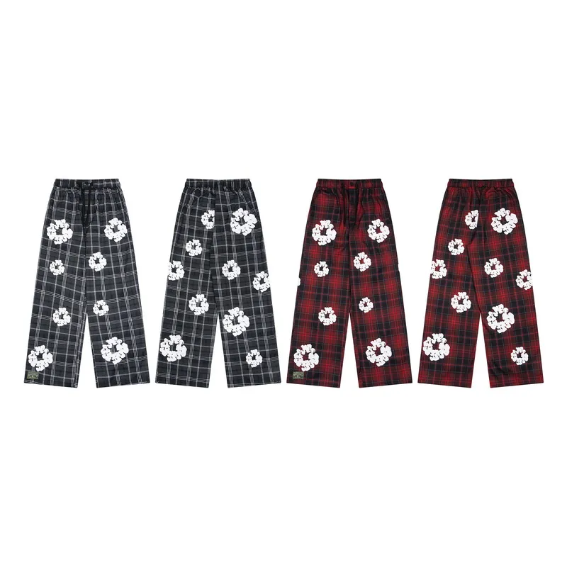 200💰D301# DENIM TEARS READYMADE foam kapok plaid casual pants 18 gray, red S-XL